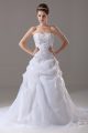 Popular Embroidery Wedding Dresses White Lace Up Sleeveless Brush Train