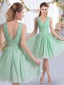 Modest Apple Green V-neck Neckline Beading Dama Dress Sleeveless Zipper