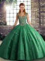 Charming Green Lace Up Straps Beading and Appliques Sweet 16 Dresses Tulle Sleeveless