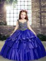 Blue Taffeta Lace Up Kids Formal Wear Sleeveless Beading