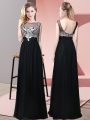 Perfect Sleeveless Floor Length Beading Backless Prom Dress with Black