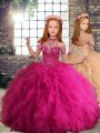 New Arrival Fuchsia Sleeveless Tulle Lace Up Girls Pageant Dresses for Party