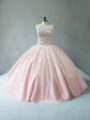 Most Popular Floor Length Ball Gowns Sleeveless Peach Sweet 16 Quinceanera Dress Lace Up