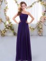 Purple Chiffon Zipper Bridesmaid Dresses Sleeveless Floor Length Ruching