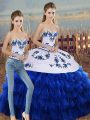 Edgy Sweetheart Sleeveless Lace Up 15th Birthday Dress Royal Blue Organza