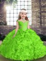 Beautiful Straps Neckline Beading and Ruffles Pageant Gowns For Girls Sleeveless Lace Up