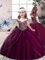 Floor Length Burgundy Kids Formal Wear Straps Sleeveless Lace Up