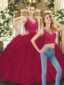 Artistic Red V-neck Lace Up Ruffles Sweet 16 Dress Sleeveless