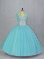 Vintage Aqua Blue Sleeveless Tulle Lace Up Quinceanera Dresses for Sweet 16 and Quinceanera