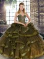 Sweetheart Sleeveless Lace Up 15 Quinceanera Dress Olive Green Tulle