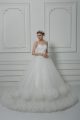 White Sweetheart Neckline Beading and Hand Made Flower Wedding Gowns Sleeveless Lace Up