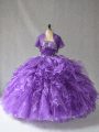 Graceful Floor Length Purple 15th Birthday Dress Taffeta Sleeveless Beading and Ruffles
