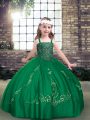 Tulle Straps Sleeveless Lace Up Beading Child Pageant Dress in Dark Green