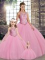 Pink Scoop Neckline Embroidery Sweet 16 Quinceanera Dress Sleeveless Lace Up