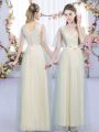 Wonderful Floor Length Lace Up Damas Dress Champagne for Wedding Party with Lace and Bowknot