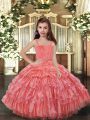 Low Price Ball Gowns Little Girl Pageant Dress Watermelon Red Straps Organza Sleeveless Floor Length Lace Up