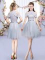 Pretty Grey Sleeveless Tulle Zipper Quinceanera Dama Dress for Wedding Party