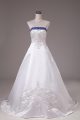 Lace Up Wedding Dress White for Wedding Party with Beading and Embroidery Brush Train