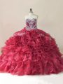 Chic Wine Red Sleeveless Organza Brush Train Lace Up Sweet 16 Dress for Sweet 16 and Quinceanera