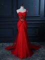 Customized Mermaid Sleeveless Red Prom Evening Gown Watteau Train Zipper