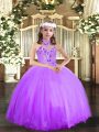 Custom Made Lavender Ball Gowns Appliques Little Girl Pageant Dress Lace Up Tulle Sleeveless Floor Length