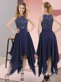 Delicate Navy Blue Sleeveless Beading and Sequins Asymmetrical Club Wear