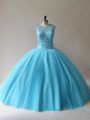 Beading Sweet 16 Dresses Baby Blue Lace Up Sleeveless Floor Length