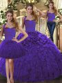 Fashion Floor Length Lace Up Quinceanera Gowns Purple for Military Ball and Sweet 16 and Quinceanera with Ruffles