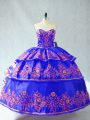 Glorious Sweetheart Sleeveless Lace Up Embroidery and Ruffles Quinceanera Gown in Blue
