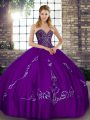 Beading and Embroidery 15 Quinceanera Dress Purple Lace Up Sleeveless Floor Length