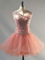 Artistic Peach Sleeveless Mini Length Beading Lace Up Prom Dress