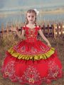 Low Price Red Sleeveless Beading and Embroidery Floor Length Little Girls Pageant Dress