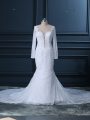 Adorable Tulle and Lace Long Sleeves Wedding Gown Court Train and Beading and Lace