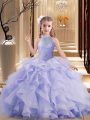 Graceful High-neck Sleeveless Brush Train Lace Up Beading and Ruffles Pageant Gowns in Lavender