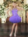 Edgy Beading and Ruffles Homecoming Dress Lavender Lace Up Sleeveless Mini Length