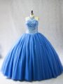 Halter Top Sleeveless Tulle Ball Gown Prom Dress Beading Brush Train Lace Up
