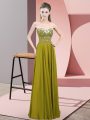 Olive Green Sleeveless Floor Length Beading Zipper Mother Of The Bride Dress