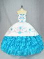 Glorious Organza Sweetheart Sleeveless Lace Up Embroidery and Ruffled Layers Ball Gown Prom Dress in Baby Blue