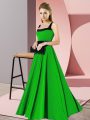 Fitting Green Zipper Bridesmaid Gown Belt Sleeveless Floor Length