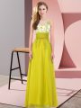 Super Chiffon Sleeveless Floor Length Dama Dress and Appliques
