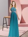 Teal Chiffon Backless Scoop Sleeveless Floor Length Military Ball Gown Beading