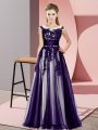 Extravagant Purple Empire Tulle Scoop Sleeveless Beading and Lace Floor Length Zipper Bridesmaid Dresses