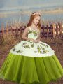 Excellent Olive Green Lace Up Straps Embroidery Pageant Gowns For Girls Organza Sleeveless