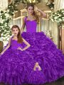 Fashionable Purple Halter Top Neckline Ruffles Quinceanera Dress Sleeveless Lace Up