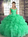 Turquoise Ball Gowns Beading and Ruffles and Pick Ups Sweet 16 Dresses Lace Up Organza Sleeveless Floor Length
