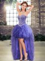 Lavender Sweetheart Lace Up Beading and Ruffles Prom Evening Gown Sleeveless