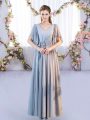 High Class Floor Length Grey Dama Dress for Quinceanera Chiffon Short Sleeves Belt