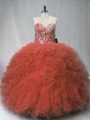 Ball Gowns 15th Birthday Dress Rust Red Sweetheart Tulle Sleeveless Floor Length Lace Up