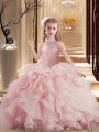 Hot Selling Pink Ball Gowns Beading and Ruffles Child Pageant Dress Lace Up Organza Sleeveless Floor Length