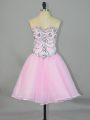 Fantastic Sweetheart Sleeveless Prom Party Dress Mini Length Beading Pink Organza